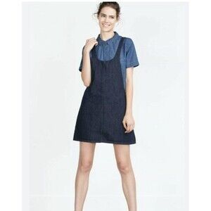 ZARA Dress XS Womens Denim Pinafore Open Sides Hidden Back Zipper A-Line Mini